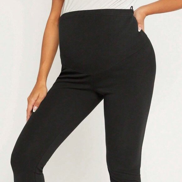 Womens Black Maternity Adjustable Waist Capri Leggings - Picture 3 of 5